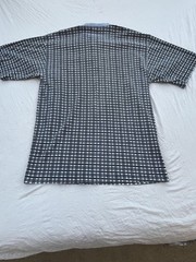 VTG Bugle Boy Henley Men XL Gray Gingham Ribbed Short Sleeve Mandarin Collar