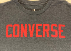 CONVERSE T Shirt, Men’s Size S, Short Sleeve Dark, Charcoal Gray w/ Red Logo