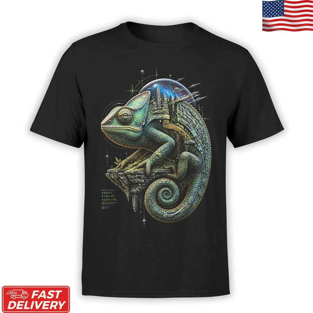 Adapt Evolve Chameleon T-Shirt Funny Lizard Graphic Unisex Nature Tee