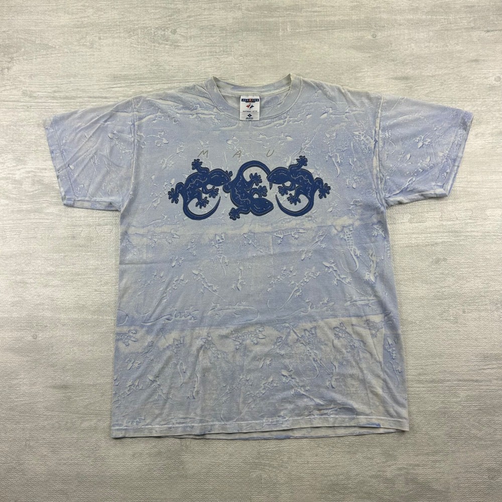 Vintage 90s Maui Hawaii Shirt Size Large Blue Lizard All Over Print