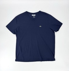 Men’s Classic Lacoste Pima Cotton Soft Feel V Neck T Shirt in Blue Size 7 / 2XL
