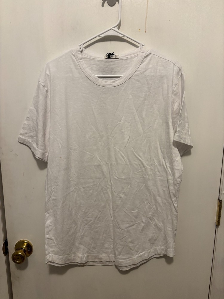 NWT Buck Mason Mens SZ Large White Slub Curved Hem Tee Shirt Defect
