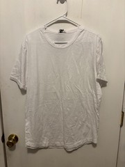 NWT Buck Mason Mens SZ Large White Slub Curved Hem Tee Shirt Defect