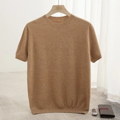 Spring Summer Men’s Short Sleeved Pure Wool T-Shirt Sweater O-neck Solid Color L