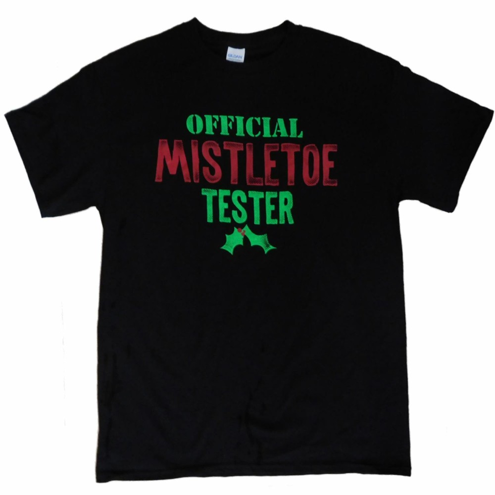 Mens Black Official Mistletoe Tester Christmas Holiday T-Shirt