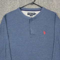 US Polo Assn Shirt Mens XL Blue Long Sleeve Henley Waffle Weave USPA Casual