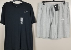 NIKE SWOOSH OUTFIT SHIRT + SHORTS SET GYM WORKOUT BLACK GREY NEW (SIZE XL)