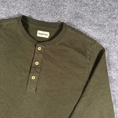 Taylor Stitch Shirt Mens Size 40 Medium Green Polycotton Long Sleeve Henley Prep