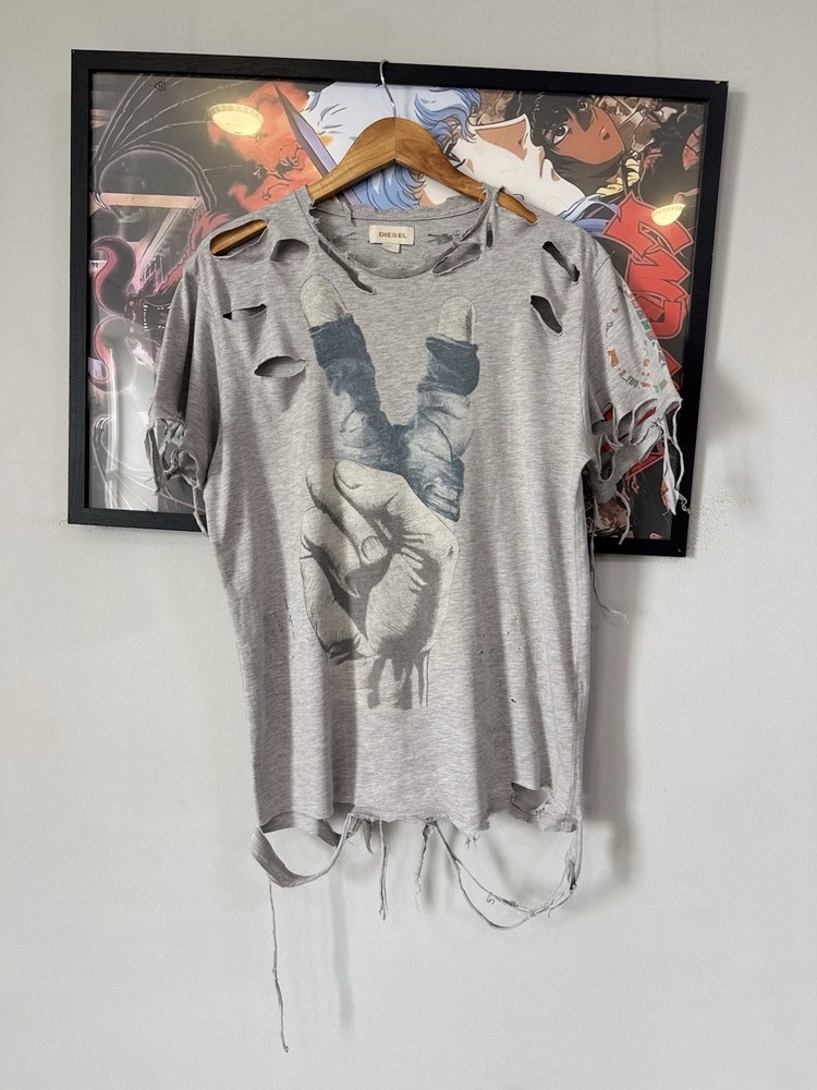 Vintage Diesel Thrashed White T Shirt Stained Distressed 100% Cotton Medium