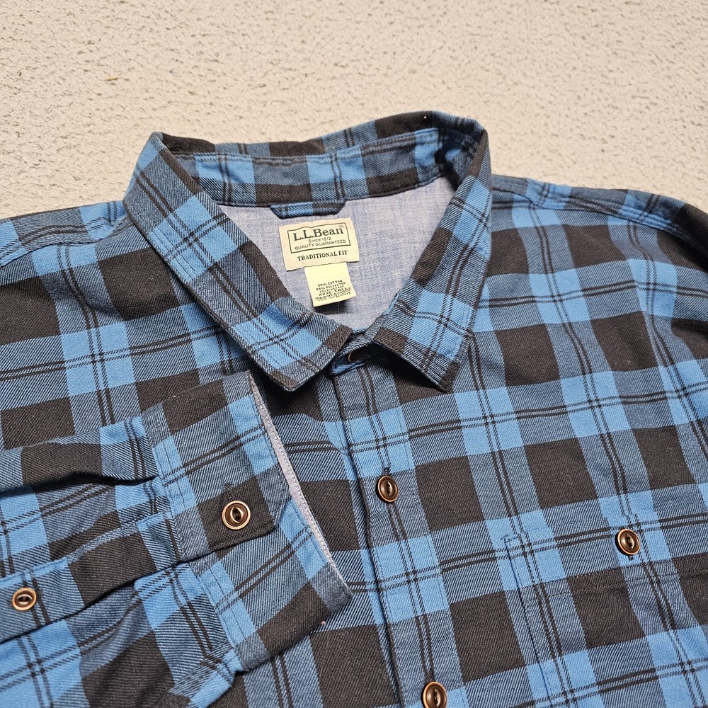 LL Bean Flannel Shirt Men’s 3XLT Blue Plaid Button Up Shirt #513682 Untucked Fit