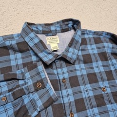 LL Bean Flannel Shirt Men’s 3XLT Blue Plaid Button Up Shirt #513682 Untucked Fit