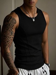 Solid Color Men’s I-Shaped Vest – Moderate Elasticity Polyester Sports Top