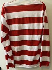 Spirit Halloween Where’s Waldo Shirt Mens Size S/M Red/White Striped Full Sleeve