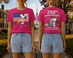 Snoopy 250th Anniversary T Shirt Front Back 1776 2026 America 4th Of July Tee