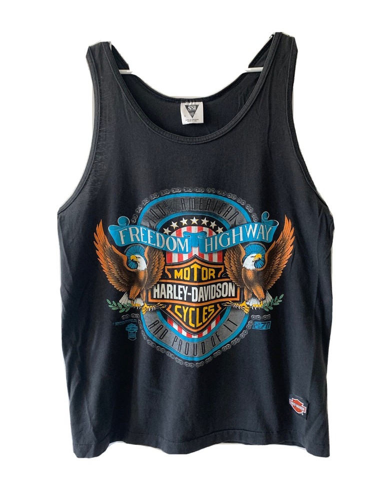 Vintage 90’s Harley Davidson Sleveless Tank Eagle Freedom Highway USA Tag (L)