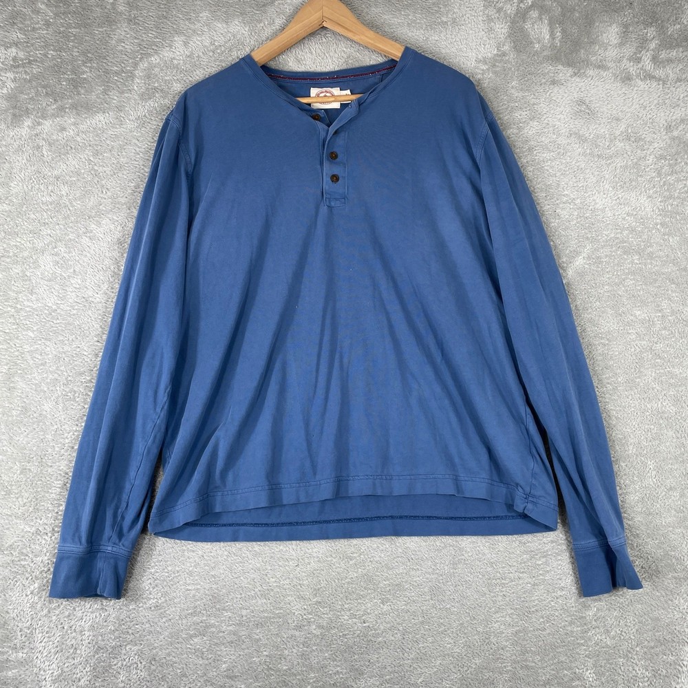 Brooks Brothers Henley Shirt Mens XL Blue Long Sleeve Red Fleece Cotton Casual