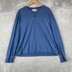 Brooks Brothers Henley Shirt Mens XL Blue Long Sleeve Red Fleece Cotton Casual