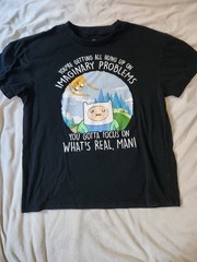 Mad Engine Adventure Time Finn Jake Black Graphic T-Shirt Mens L/G Crew Neck