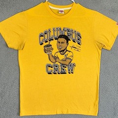 Columbus Crew Homage T-Shirt Mens Large Yellow Lucas Zelarayan Graphic Tee Logo