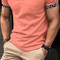 Mens Check Plaid Turn Down Collar T Shirts Tops Golf Pocket Casual Shirts Blouse