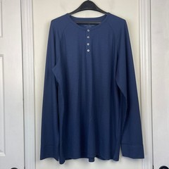 Mack Weldon Thermal Waffle Henley Mens XXL Long Sleeve Shirt Wicking Wool Blue