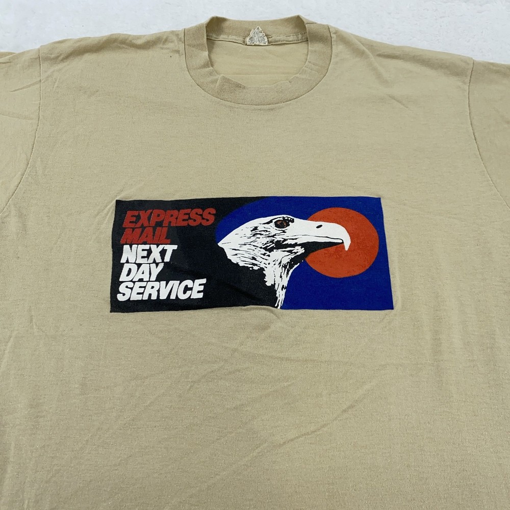Vintage 80s USPS Express Mail Shirt Mens M/L Next Day Service Promo USA Eagle