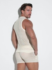 CODE 22 Diamond Knit Tank Top Men’s Crochet Sleeveless Summer Resort Vest