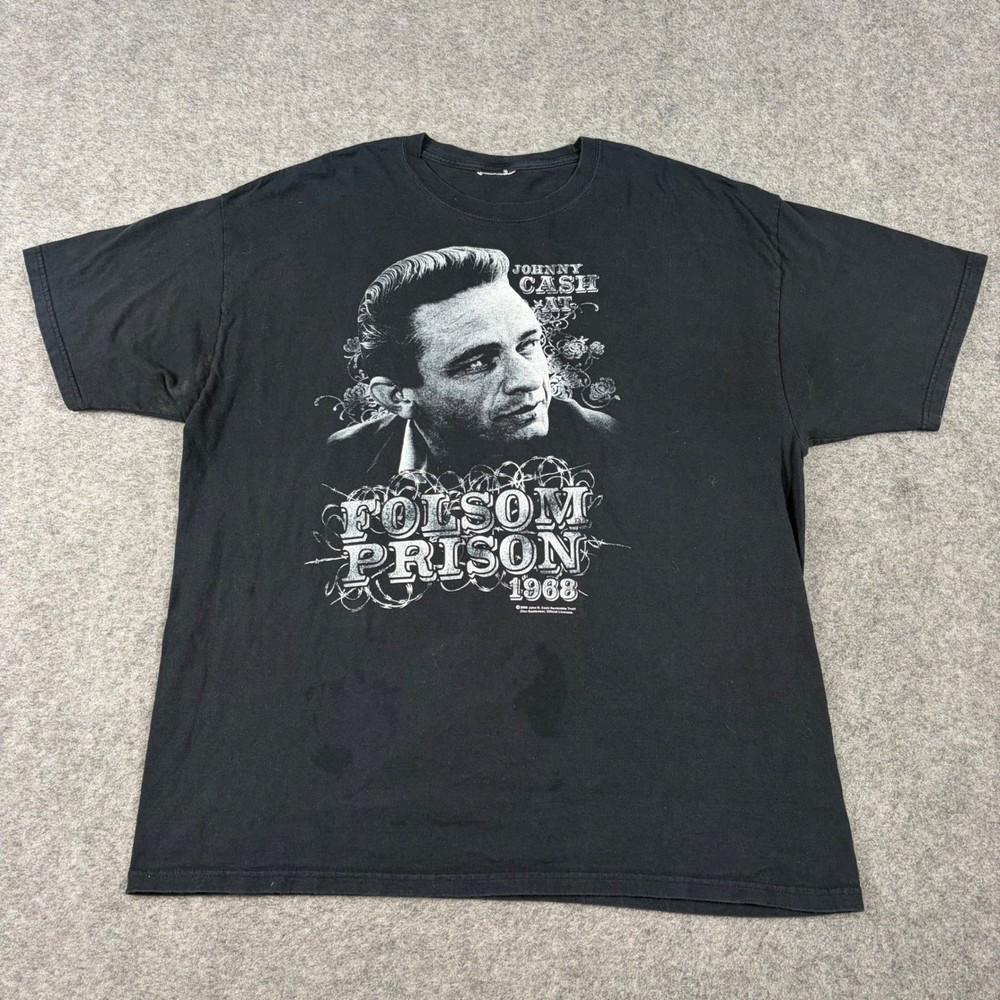 Johnny Cash T Shirt Mens XL Folsom Prison 1968 Black Graphic Concert Retro Band