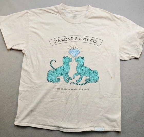 Y2k Diamond Supply Co. White T-Shirt Size XL Diamond & Leopard Design