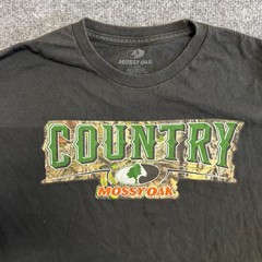 Mossy Oak T-Shirt Mens Size L Black Country Camo Graphic Logo Cotton Crewneck