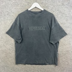 Represent Shirt Mens Medium Grey Oversized Crew Neck Logo Spell Out Faded Top