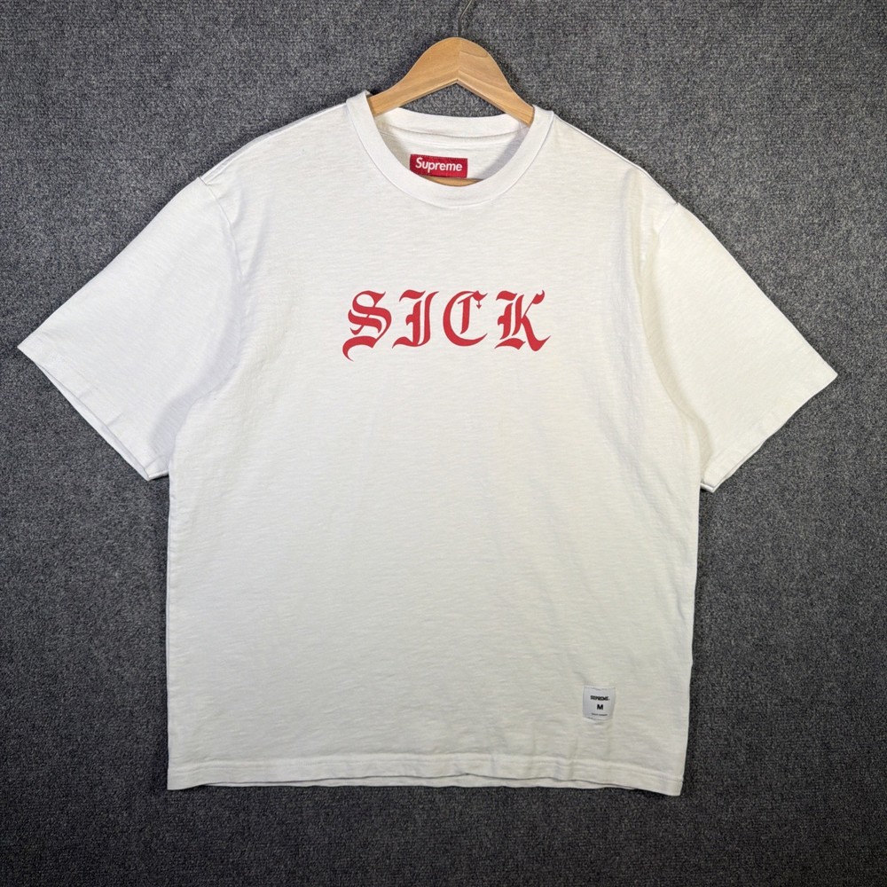 Supreme Shirt Mens Medium White SS24 SICK Logo Spellout Skate Baggy Boxy