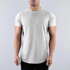 Plain Summer Cotton Breathable Short Sleeve Shirts Gym Sport Workout Muscle Runn