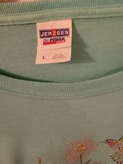 Jerzees Dri Power Active T Shirt Womens L/XL Aqua Green Studded Birds Flowers