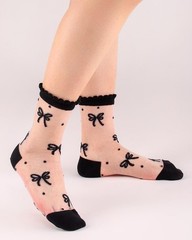 Women Sheer Ankle Socks Polka Dot And Bow Pattern 4 Pairs Black And White Mix