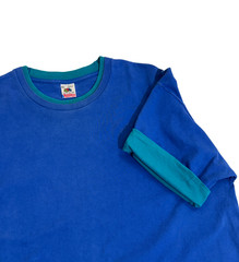 Vtg 90s Fruit of the Loom DOUBLE COLLAR T-Shirt Blue Teal XL/XXL Single Stitch