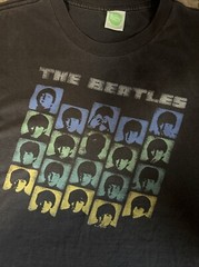 Vtg. THE BEATLES XL Black T-shirt John Paul George Ringo Faces Colorful Square