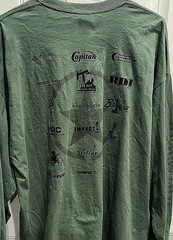 Men Sz 2XL Fishing Shirt Olive Green Oilfield Graphic Long Sleeve Outdoor EUC