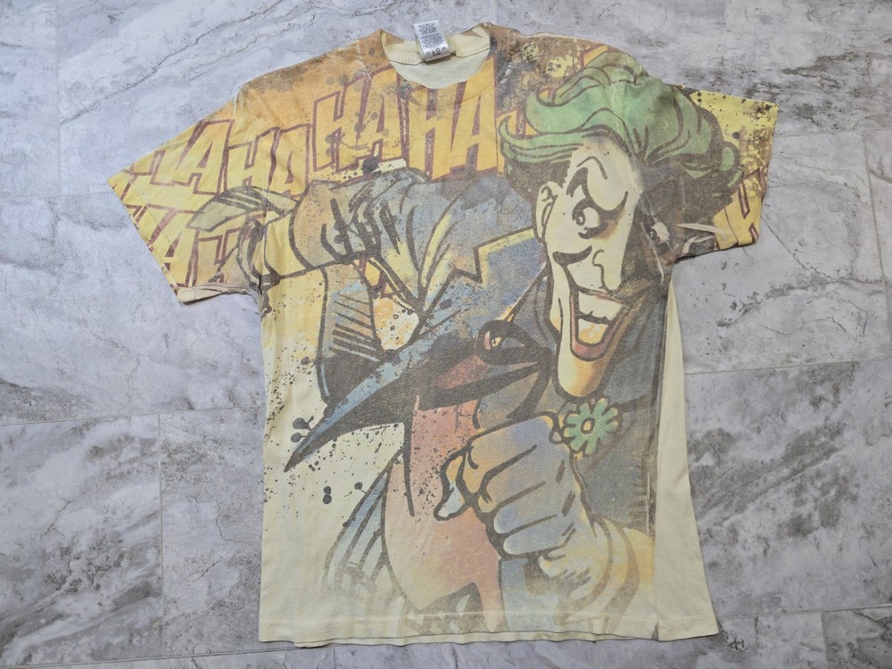 Vintage DC Comics Originals All Over Print Joker T-Shirt Sz M Cream/Off-White