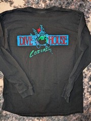 Vtg Yazbek Men’s Black Dive House Cozumel Graphic Crew Neck Tee Long Sleeve L
