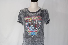 Aerosmith Womens World Tour T-Shirt Size Medium Multicolor Graphic Gray Burnout