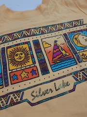 Vintage 90s Silver Lake Art Print T Shirt Rare Outdoor Sail Beach USA Michigan