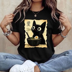 Cat Ramen T-Shirt Funny Japanese Kawaii Anime Cat Graphic Tee
