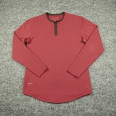 BYLT Shirt Mens Small Maroon Drop Cut Long Sleeve Henley LUX Stretch Casual-