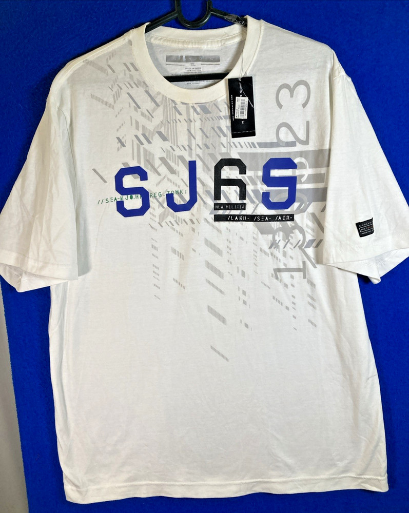 Sean John SJ65 Men’s T-Shirt XL NWT White Blue Graphic Urban Streetwear Y2K