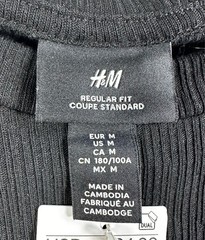 H&M Men’s Medium Ribbed Knit Loose Fit Coupe Ample Solid Black T-Shirt NWT