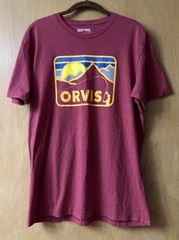 Orvis Graphic T-Shirt Sz L Fly Fishing Red Maroon Short Sleeve Mountains Men’s