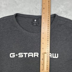 G Star Raw Logo T Shirt Charcoal Grey Marl Graphic Crew Neck Casual Large L