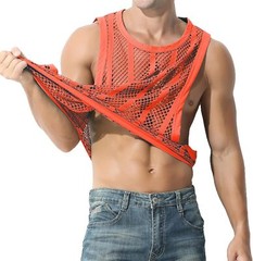 Zonbailon Mens Mesh Tank Fishnet Striped Sleeveless See Thru Muscle Undershirts