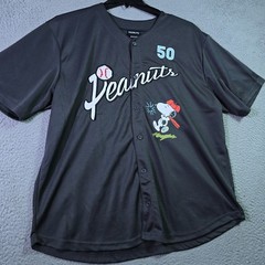 Peanuts® Snoopy Baseball Jersey shirt Mens XL Black Charlie Brown Button Up NWT